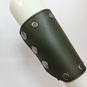 Proenza Schouler Leather Jewelry Cuff Bracelet Olive Green Sample Snap Button